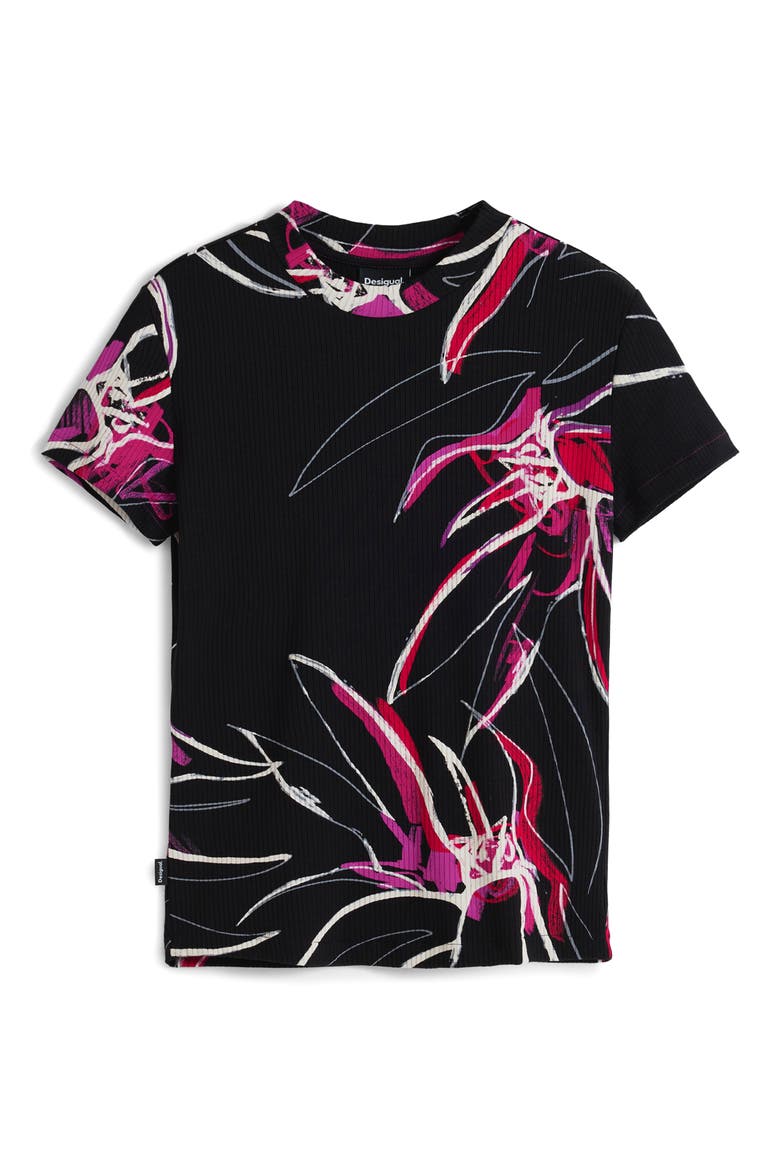 Floral Rib T-Shirt, Alternate, color, BLACK