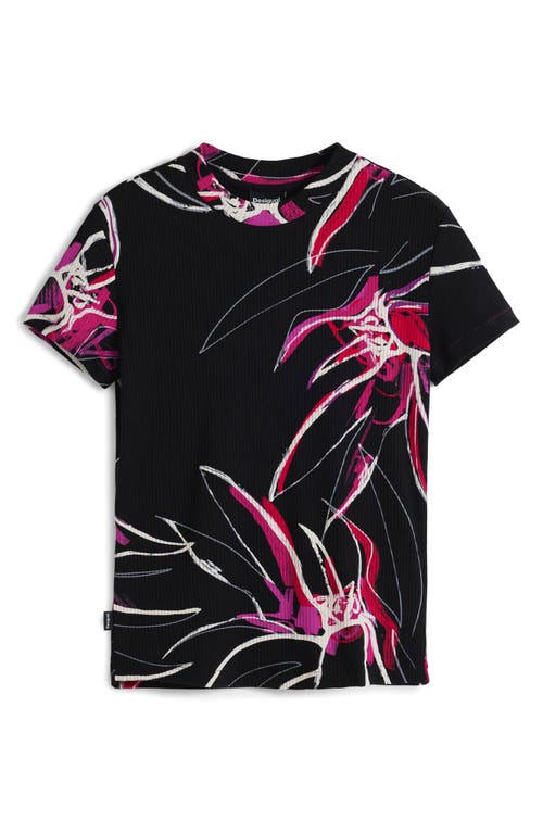 Desigual Floral Rib T-shirt In Black