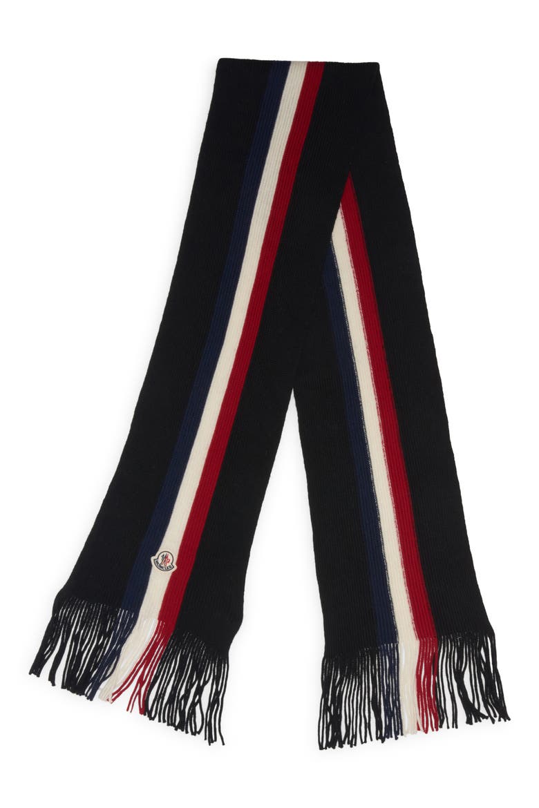 Logo Stripe Wool Scarf, Main, color, BLACK