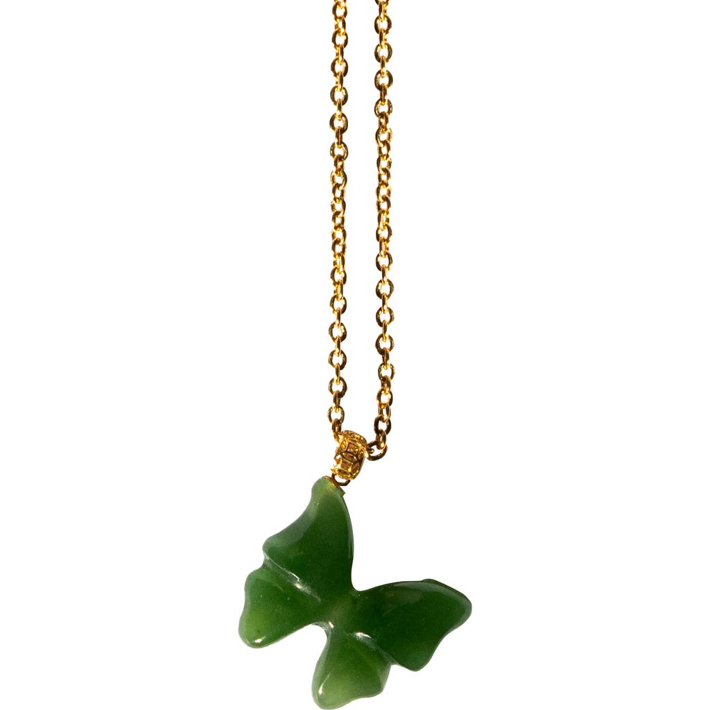 Seree Butterfly Ii Green Jade Pendant Necklace In Green