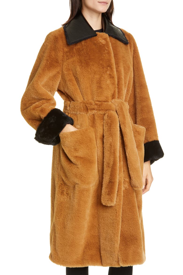 Pamella Velvety Faux Fur Coat, Alternate, color, LIGHTBROWN