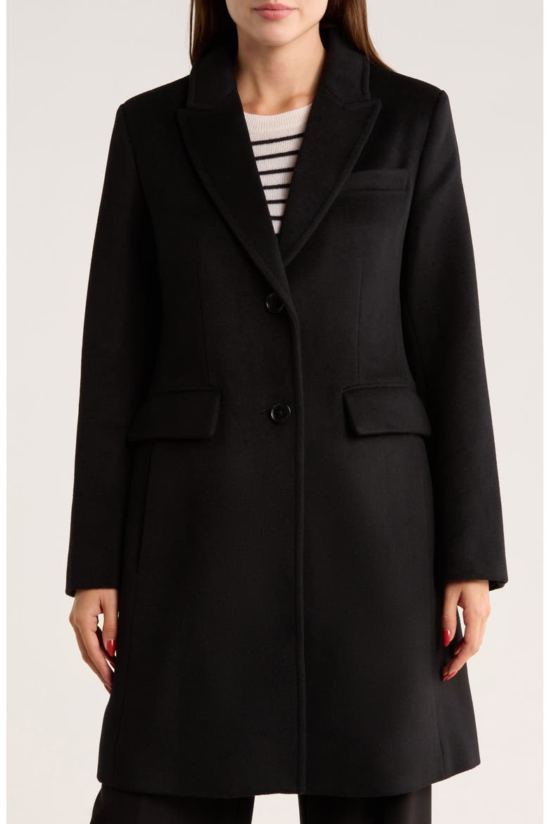 Single Breasted Wool Blend Coat, Main, color, BLACK