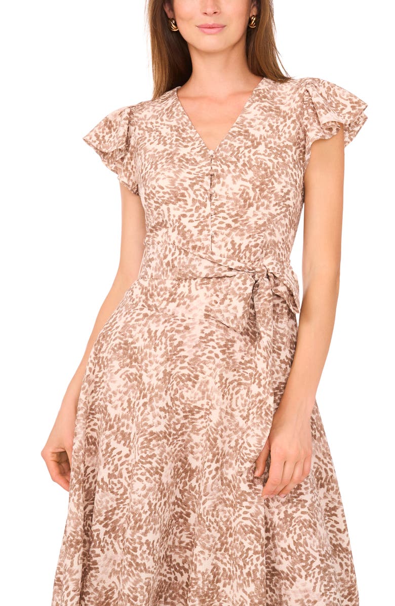 Abstract Print Flutter Sleeve Midi Dress