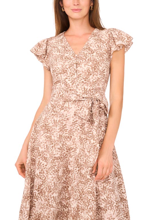 Vince Camuto Abstract Print Flutter Sleeve Midi Dress In Brown