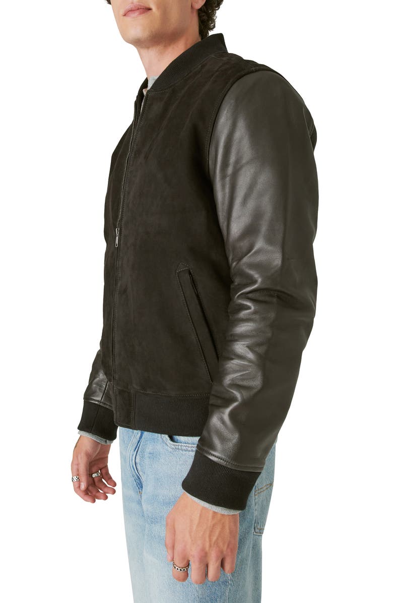 Lucky Brand Mixed Media Leather Bomber Jacket, Alternate, color,