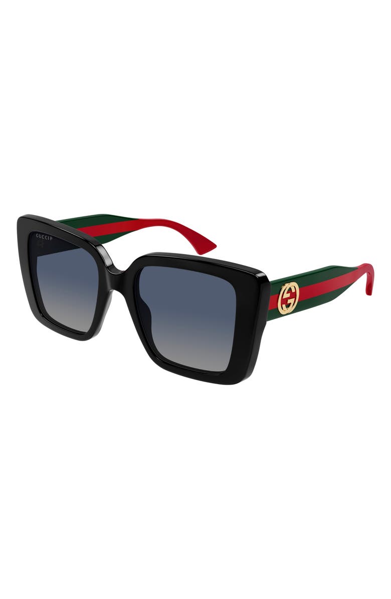 Gucci 53mm Polarized Square Sunglasses, Alternate, color, Black