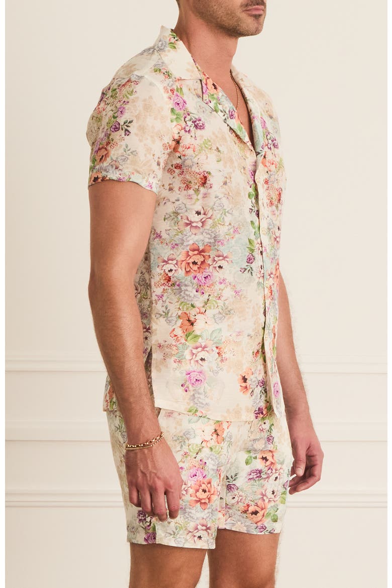 Cascade Collar Jean Short Sleeve Shirt, Alternate, color, White Floral Print