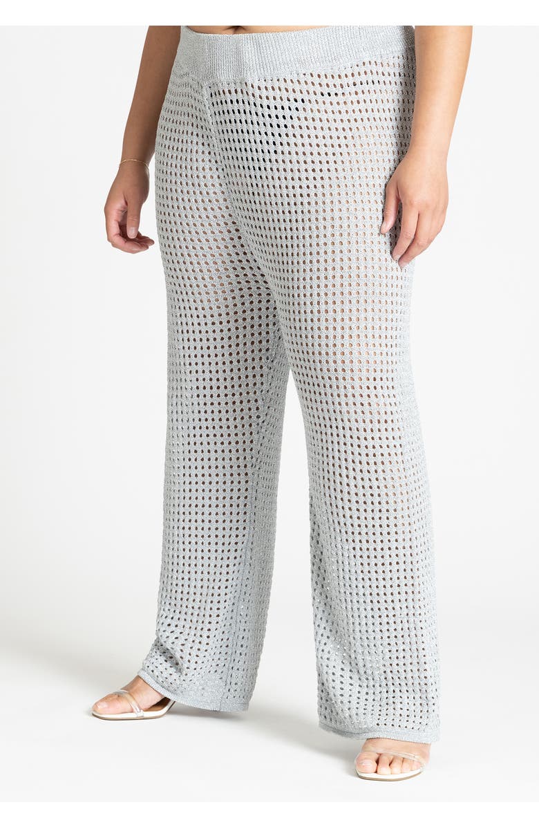 ELOQUII Metallic Crochet Pant, Alternate, color, Metallic