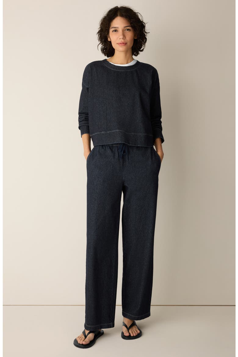 Drawstring Stretch Organic Cotton Straight Leg Pants, Alternate, color, DARK WASH