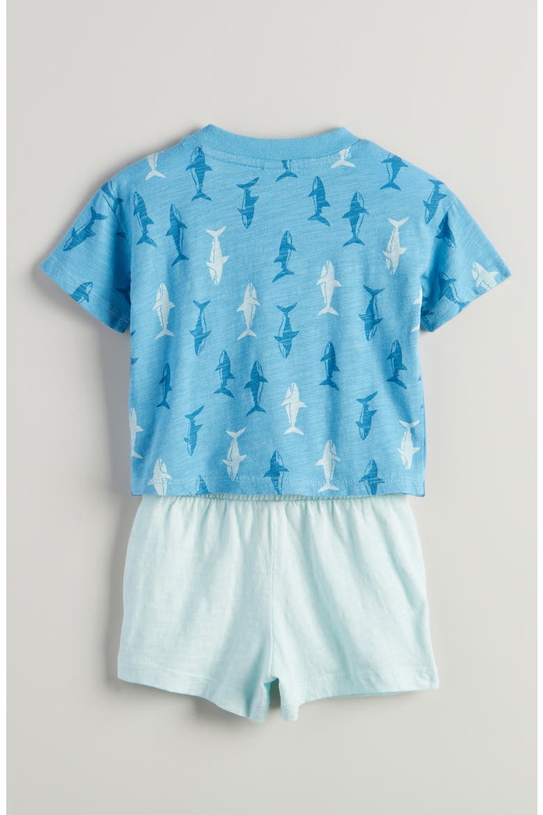 Print Cotton T-Shirt & Shorts Set, Alternate, color, BLUE HERITAGE SHARKS- BLUE