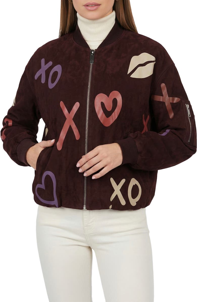 GORSKI Genuine Metis Suede Bomber Zip Jacket, Alternate, color, Burgundy/Xo Multi