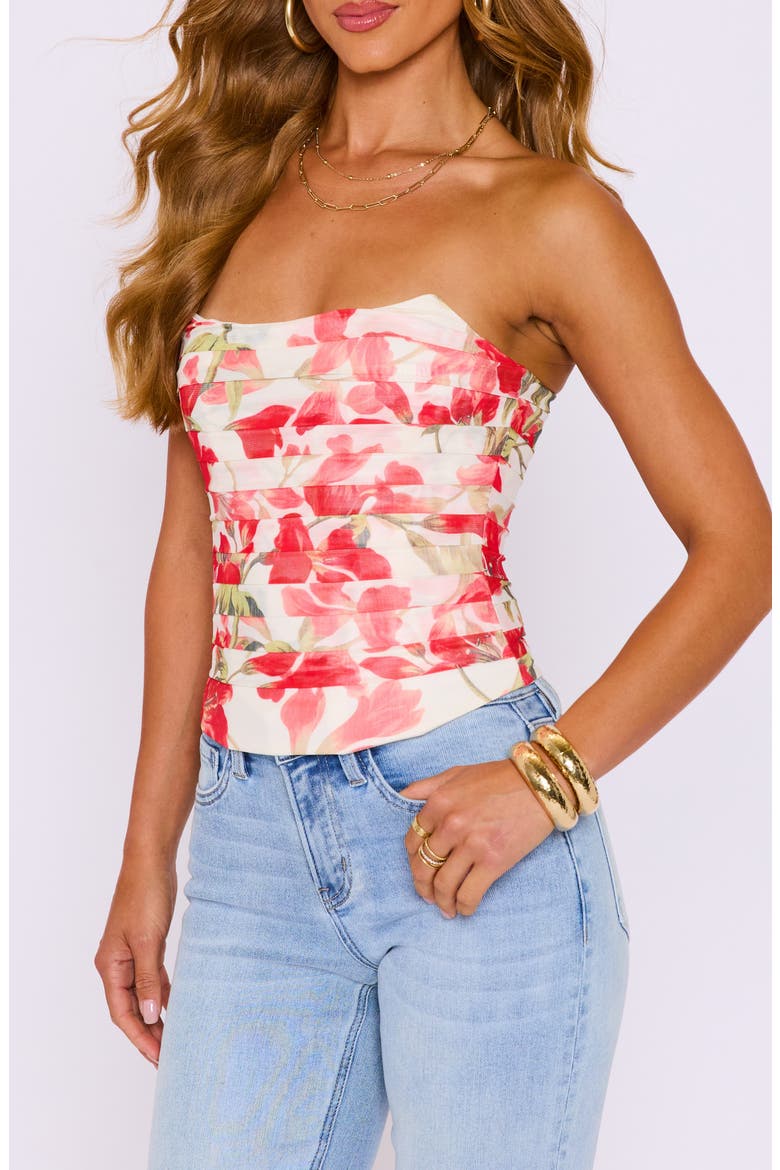 Elise Ruched Floral Print Strapless Top, Alternate, color, CREAM/ RED