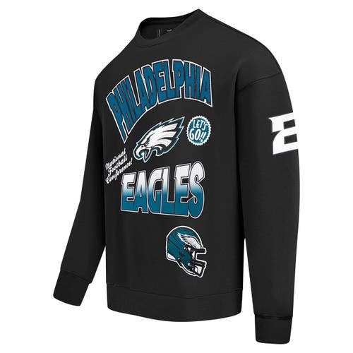 Pro Standard Black Philadelphia Eagles Turn It Up Drop Shoulder Pullover Sweatshirt In Black