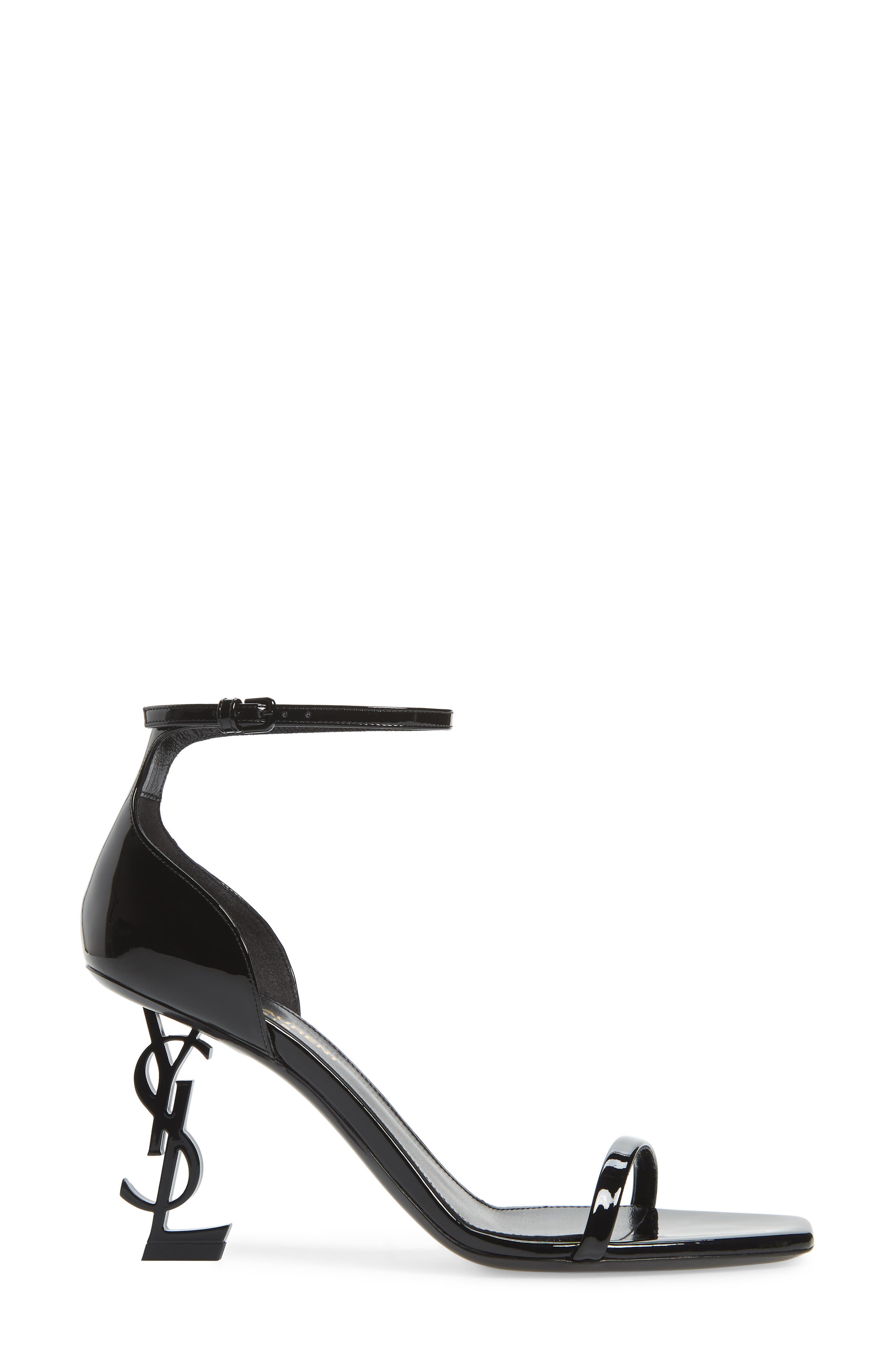 Saint Laurent Opyum Ankle Strap Sandal, Alternate, color, Black Patent