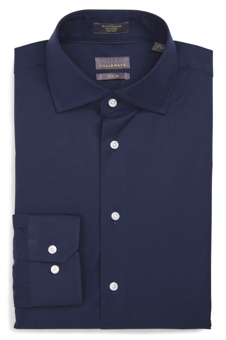 Trim Fit Dress Shirt, Main, color, NAVY PEACOAT