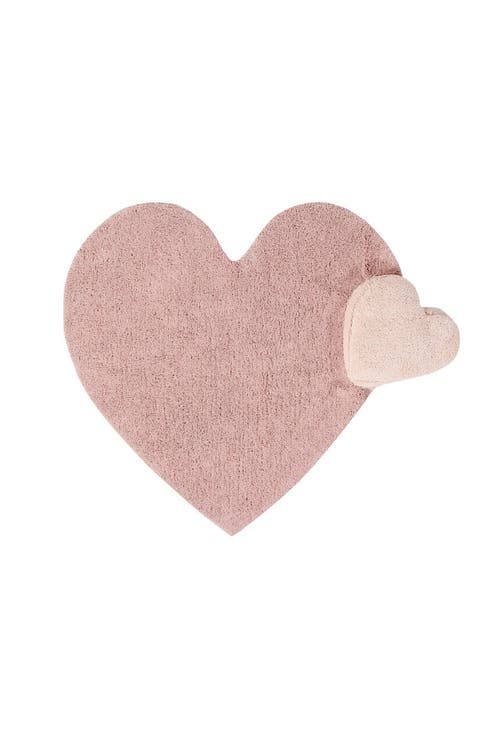 Puffy Love Heart Washable Cotton Blend Rug & Pillow Set