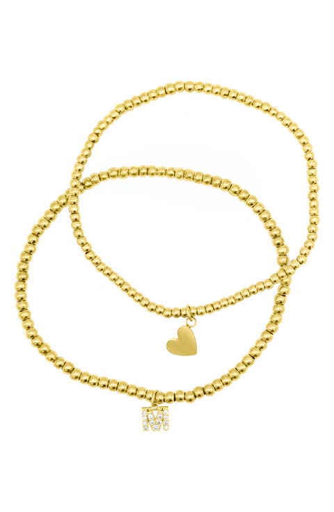 Initial & Heart 2-Pack Stretch Bracelets