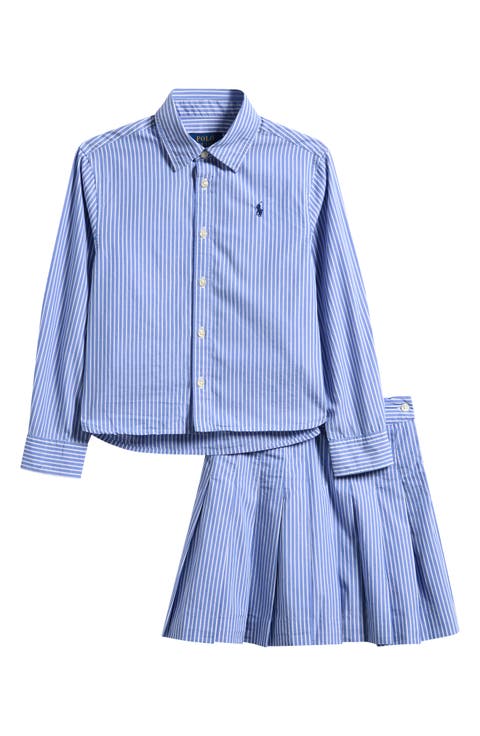 Kids' Stripe Cotton Poplin Button-Up Shirt & Skirt