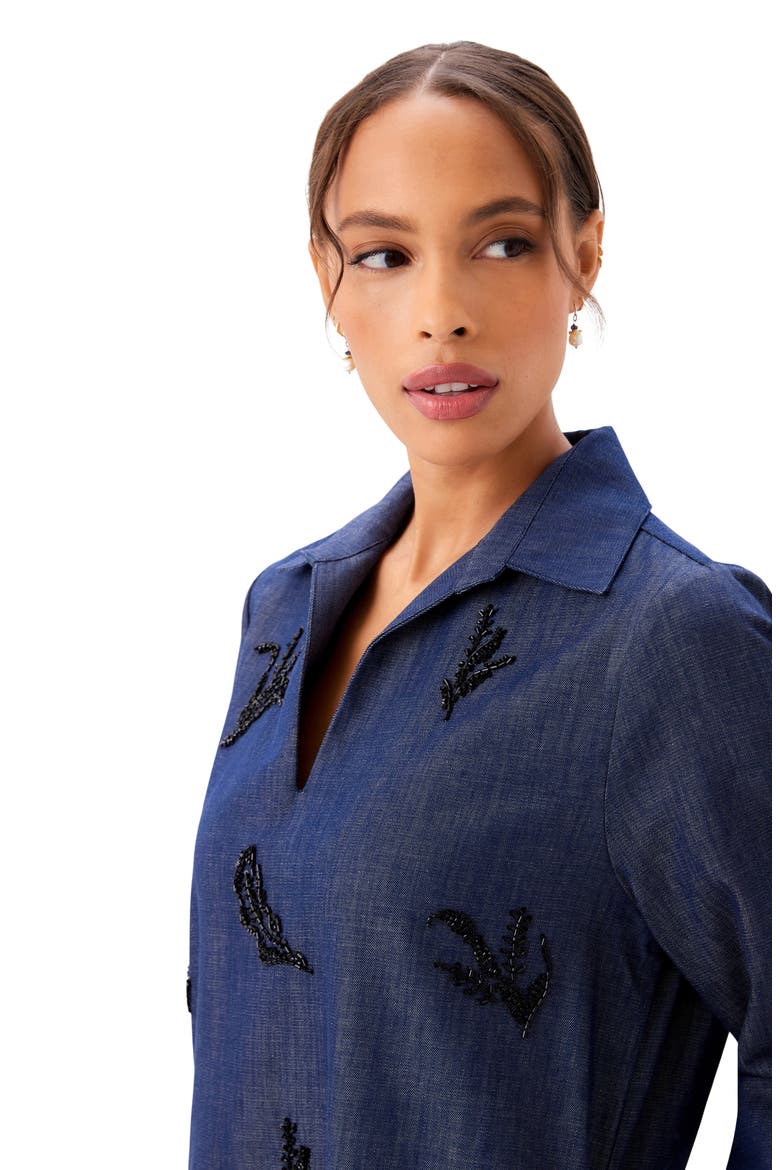 Cuffed Sleeve Embellished Shirtdress, Alternate, color, INDIGO