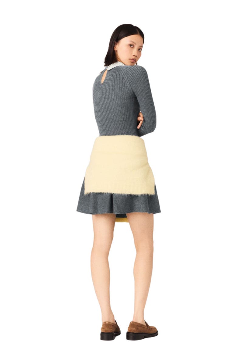 maje Beaded-collar short knit dress, Alternate, color, Grey