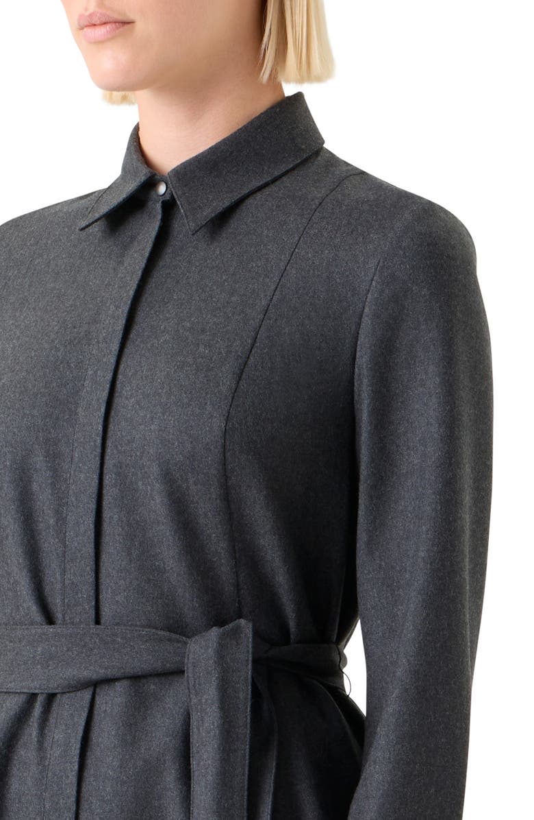 Akris punto Long Sleeve Belted Virgin Wool Flannel Shirtdress, Alternate, color, Charcoal