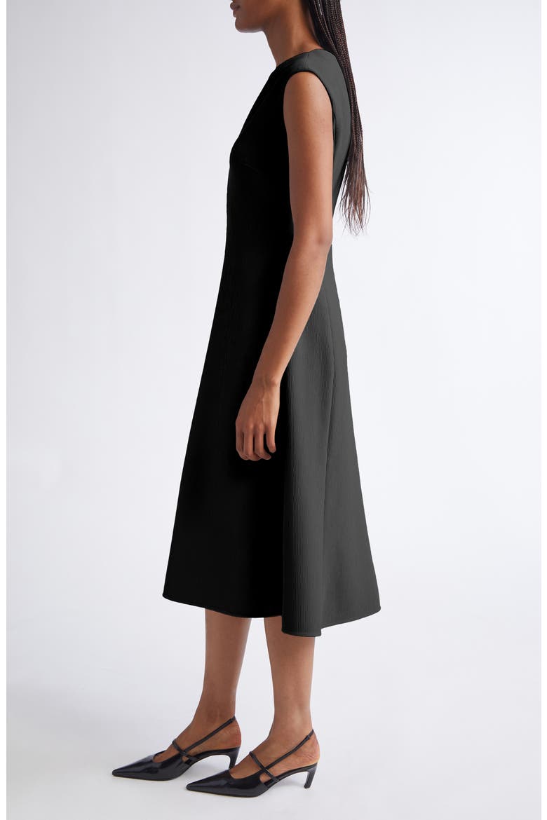 Crepe V-Neck Midi Dress, Alternate, color, SOLID BLACK