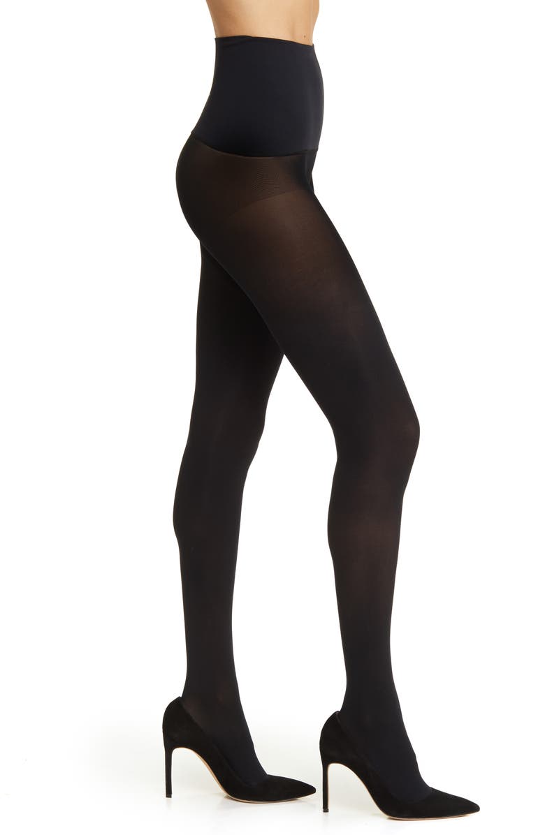 Hue Yoga Waist Opaque Tights, Main, color, Black