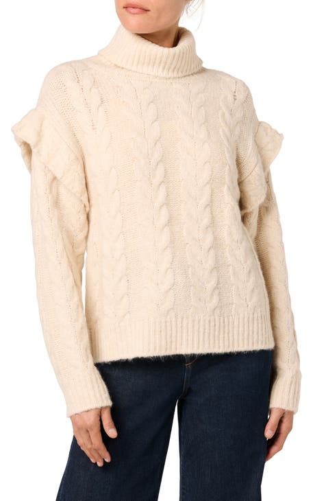 Ruffle Cable Knit Turtleneck Sweater