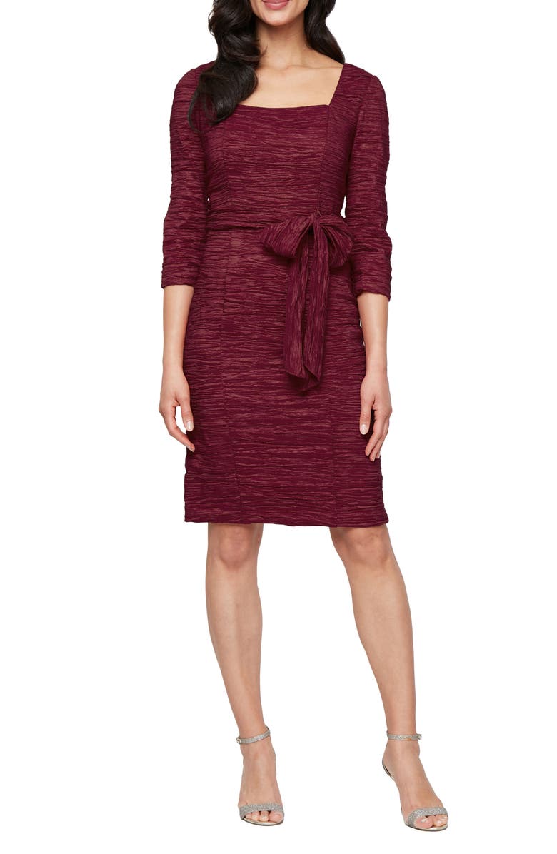 Alex Evenings Crinkle Tie Waist Stretch Taffeta Dress, Main, color, 