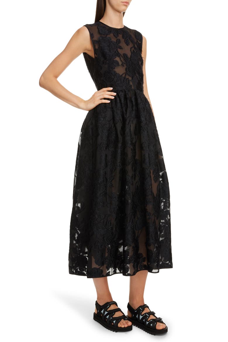 Emma Floral Jacquard Midi Dress, Alternate, color, BLACK