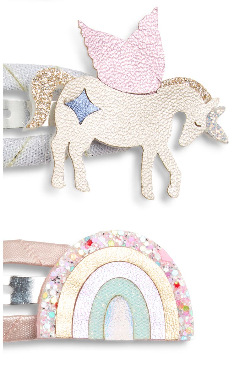 Kids' Unicorn Rainbow Hair Clips, Alternate, color, PINK