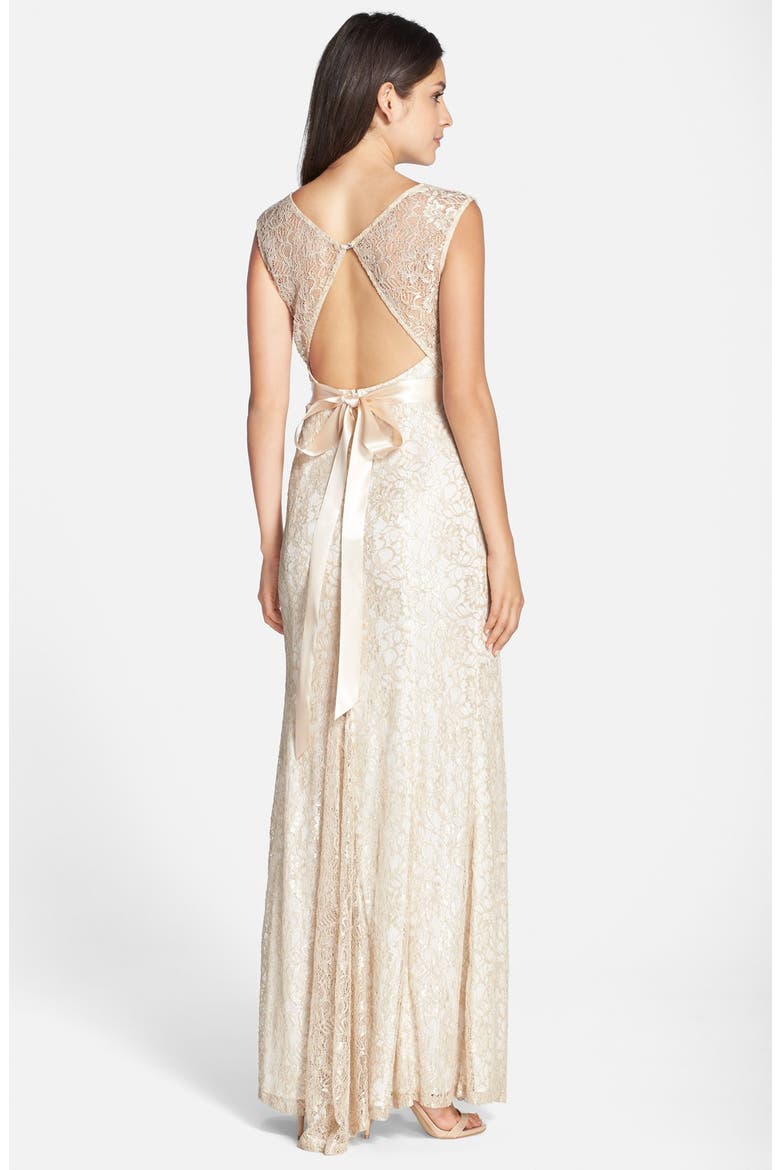 Illusion Yoke Lace Trumpet Gown, Alternate, color, CHAMPAGNE/ IVORY