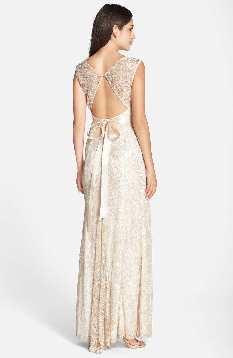 Betsy & Adam Illusion Yoke Lace Trumpet Gown, Alternate, color,