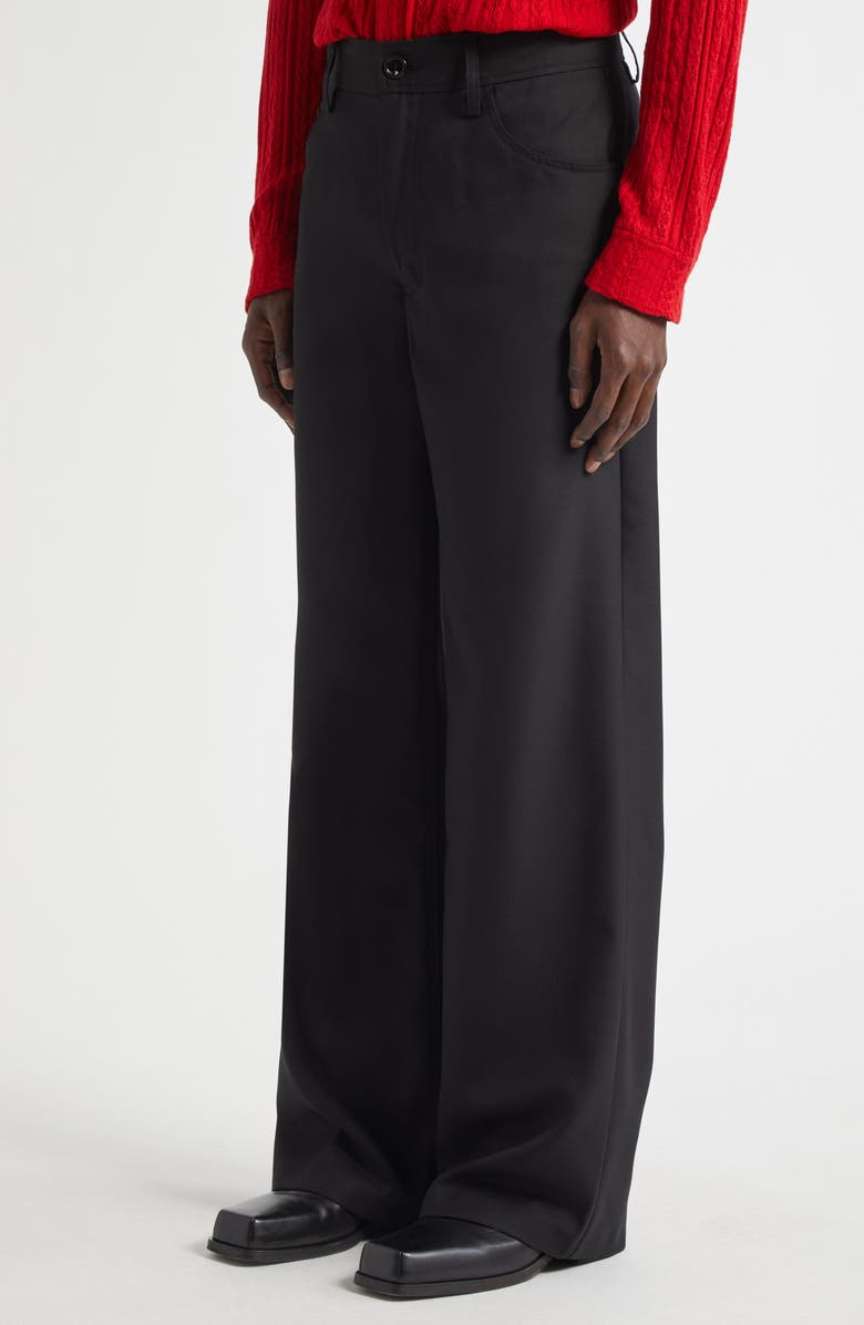 Séfr Jiro Wide Leg Twill Trousers, Alternate, color, Black Wool