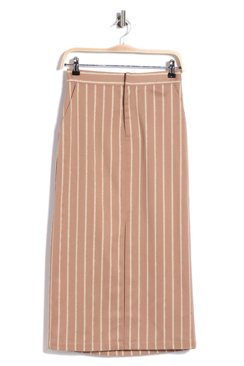 Madonna Stripe Front Slit Midi Skirt, Alternate, color, CHOCOLATE MALT/ ECRU/ GOLD