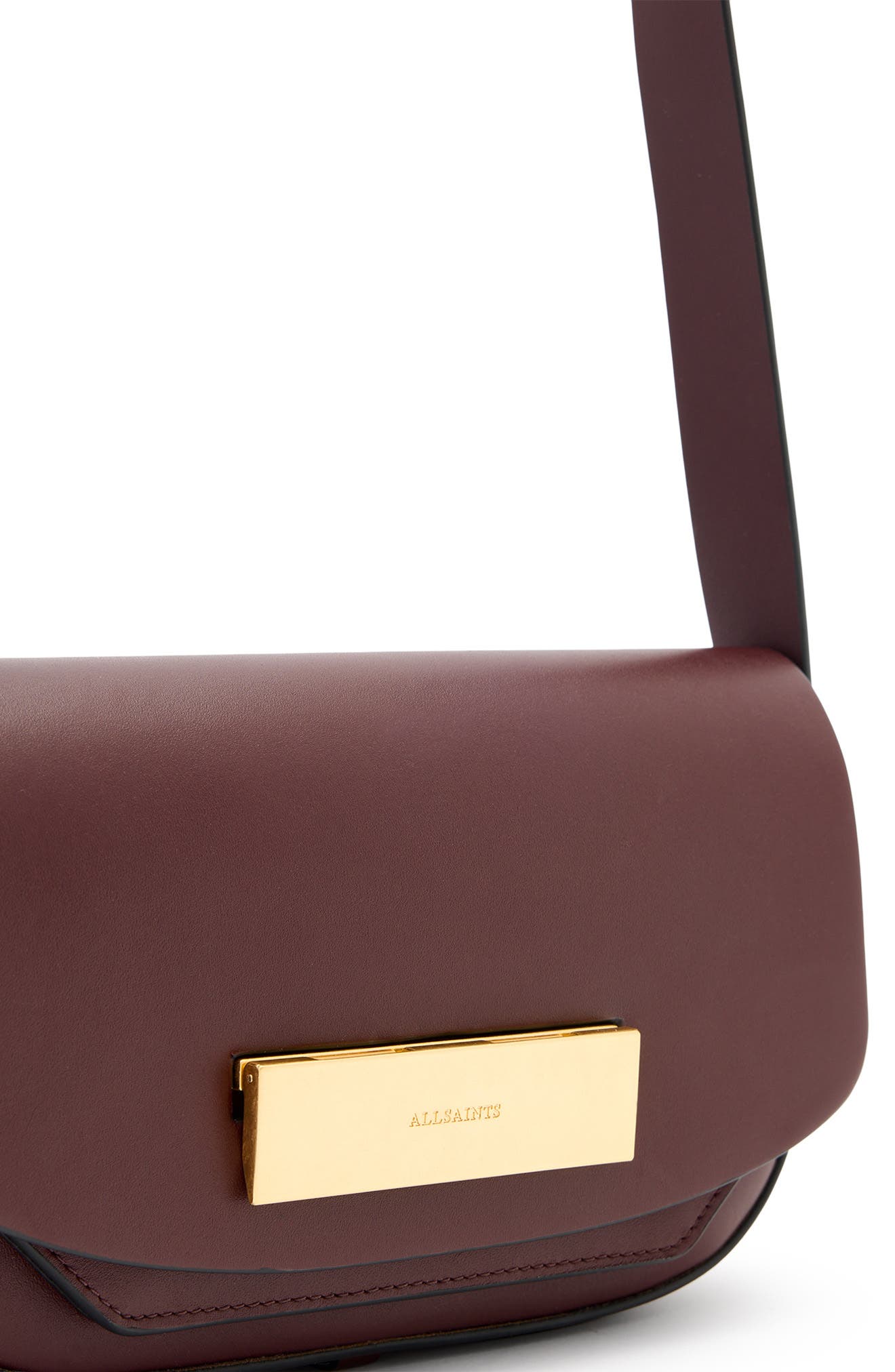 AllSaints Etta Leather Crossbody Bag, Alternate, color, Dark Red