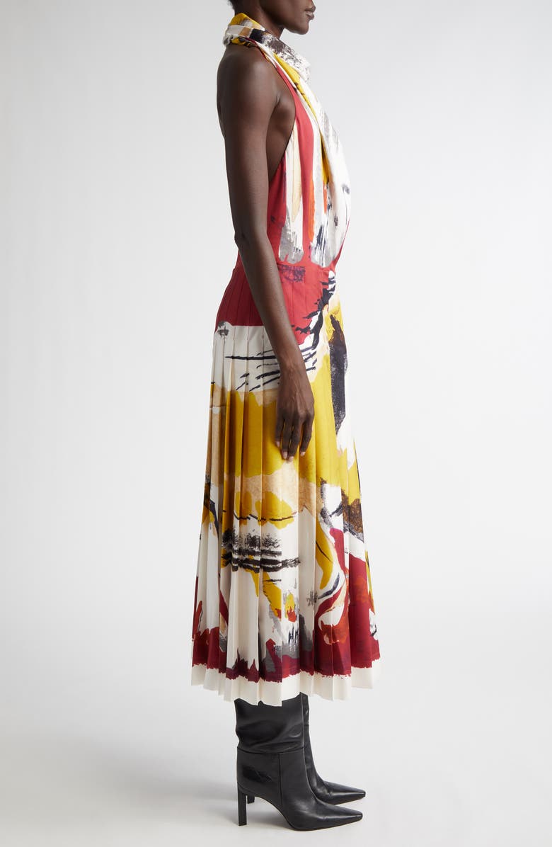 Altuzarra Carole Print Pleated Silk Halter Dress, Alternate, color, 