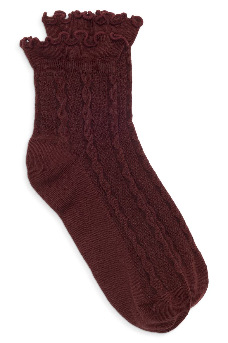 Lettuce Hem Demi Crew Socks, Main, color, BROWN RAISIN