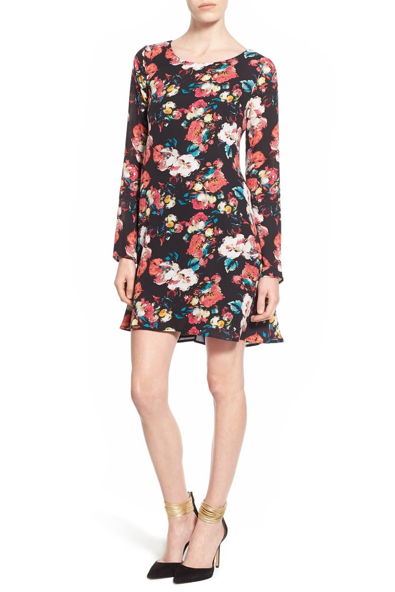 Floral Print Swing Dress, Main, color, BLACK PAINTED FLORAL