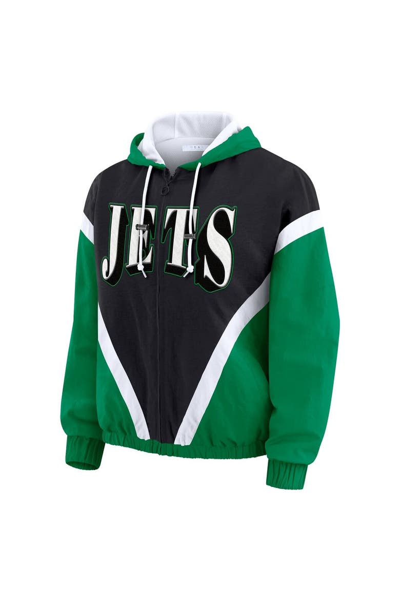 Women's WEAR by Erin Andrews Kelly Green/Black New York Jets Retro Crinkle Full-Zip Hoodie Windbreaker, Alternate, color, Kelly Green