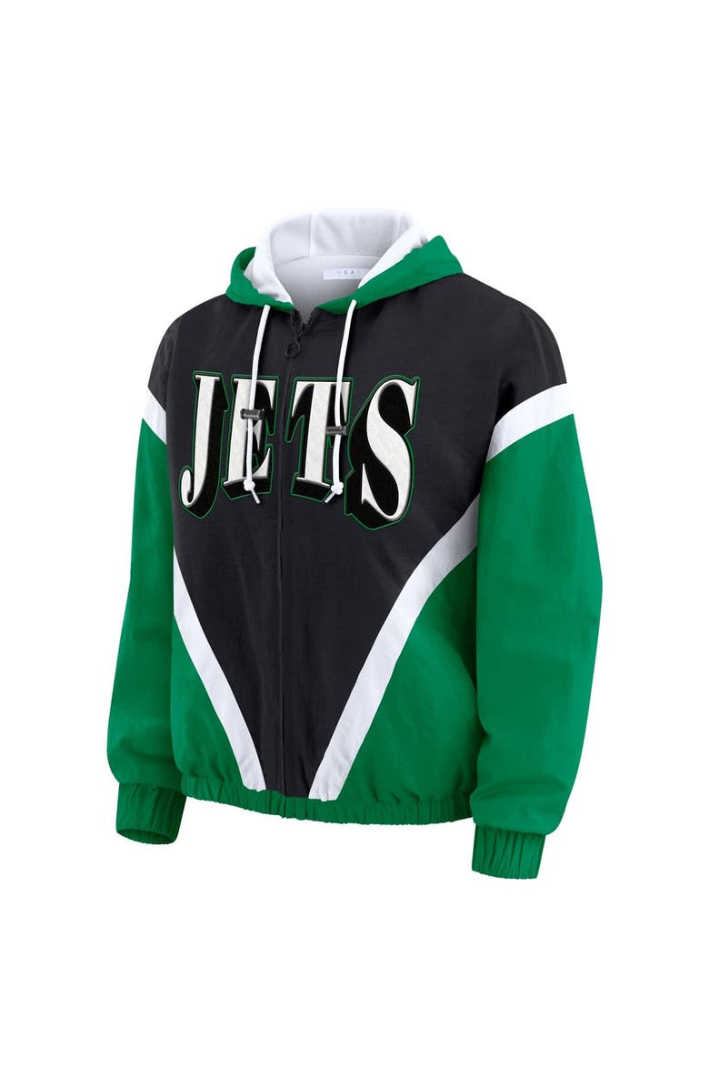 WEAR by Erin Andrews Women's WEAR by Erin Andrews Kelly Green/Black New York Jets Retro Crinkle Full-Zip Hoodie Windbreaker, Alternate, color, Kelly Green