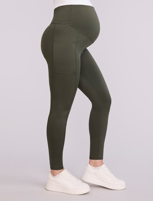 Motherhood Maternity Over The Belly Side Pocket Active Maternity Leggings In Green