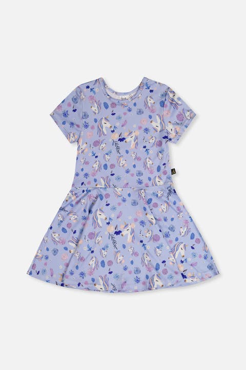 Short Sleeve Unicorn Drop Waist Dress
