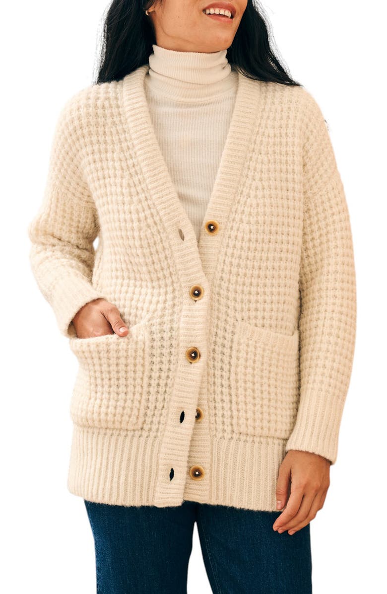Faherty Frost Waffle Knit Cardigan, Main, color, Cream