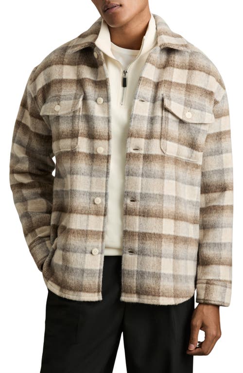 Reiss Oatmeal Brushed Wool-blend Check Overshirt In Oatmeal