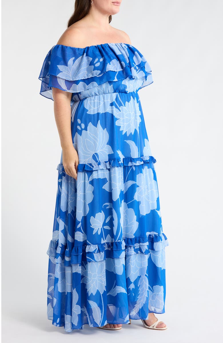 SUGARLIPS Seabloom Floral Gauri Off the Shoulder Maxi Dress, Alternate, color, Cobalt-Blue
