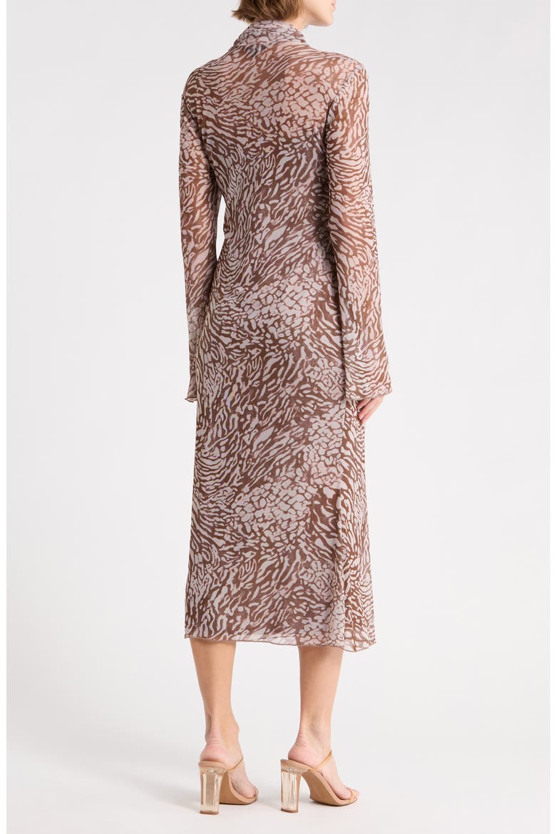 Printed Mesh Long Sleeve Dress, Alternate, color, BROWN MULTI