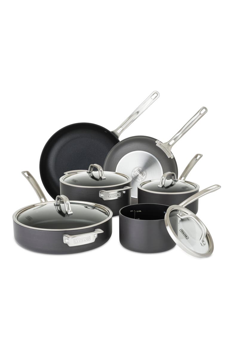 10-Piece Hard Anodized Nonstick Cookware Set, Main, color, DARK GREY