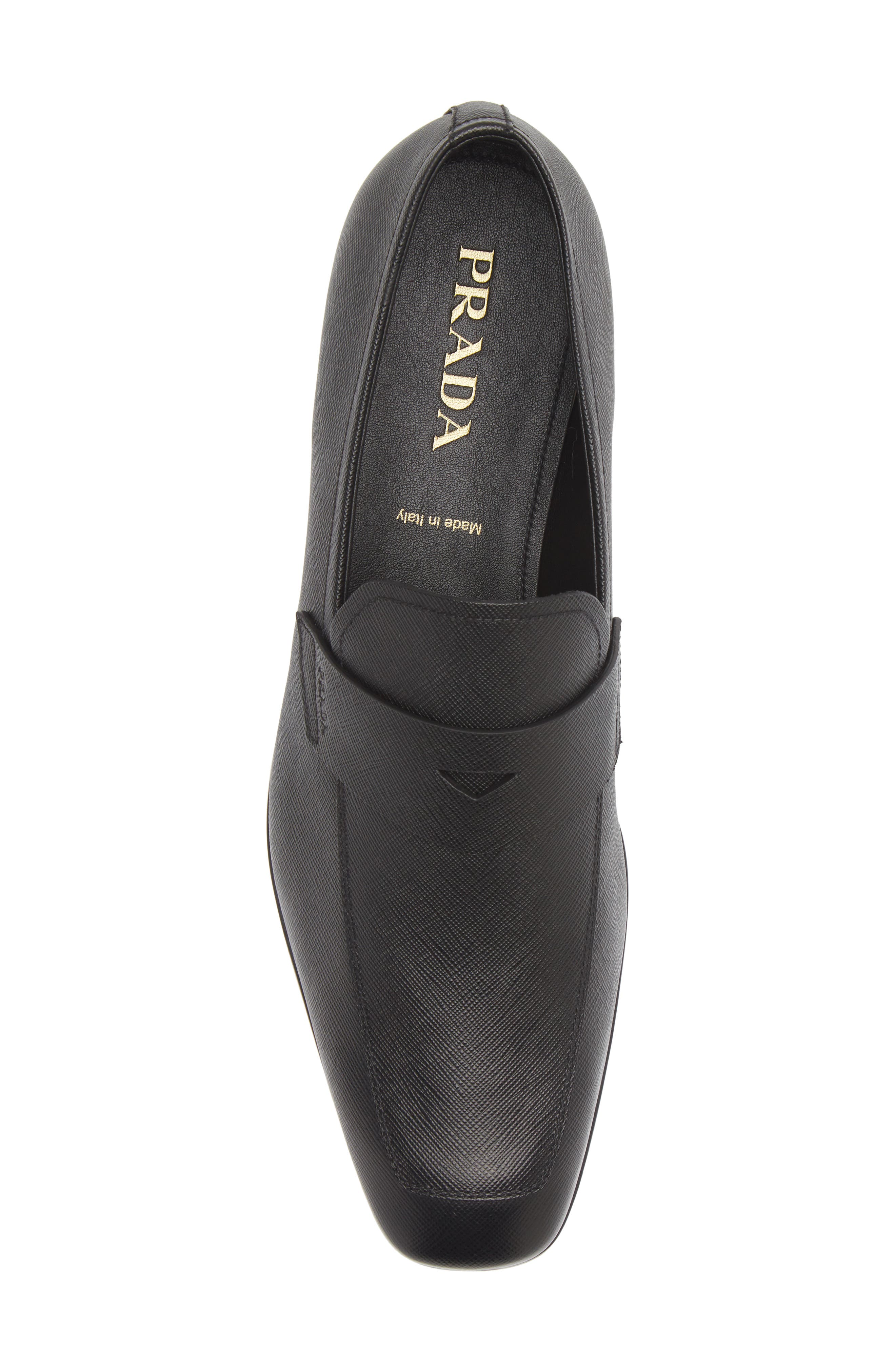 Prada Saffiano Leather Penny Loafer, Alternate, color, Black