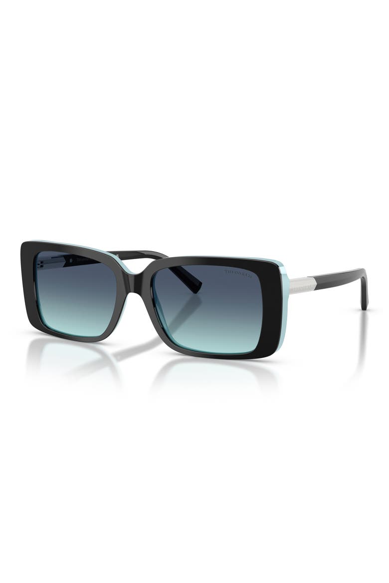 55mm Gradient Rectangular Sunglasses, Alternate, color, BLACK ON TIFFANY BLUE / AZURE
